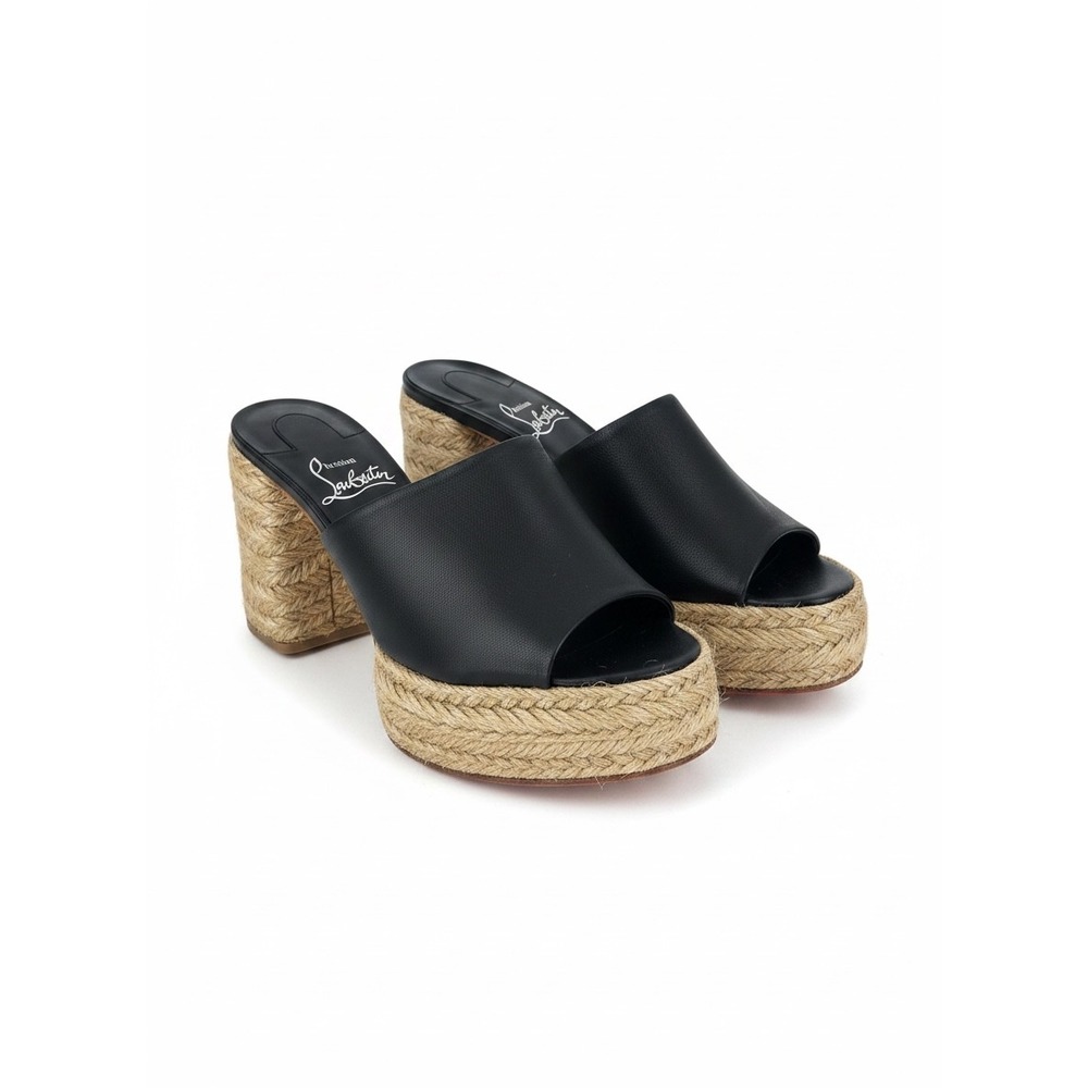 Christian Louboutin Calakala 85 Leather Espadrille Platform Mules Black Size 36